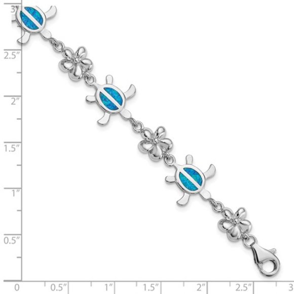 Sterling silver, created blue opal Turtle Bracelet - Picture 3 of 3